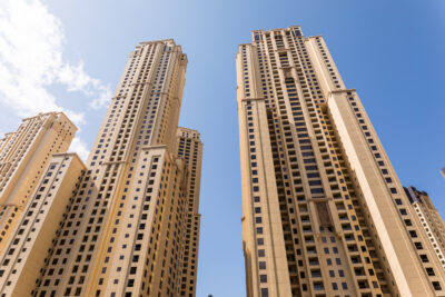 Tall Dubai Marina skyscrapers in UAE